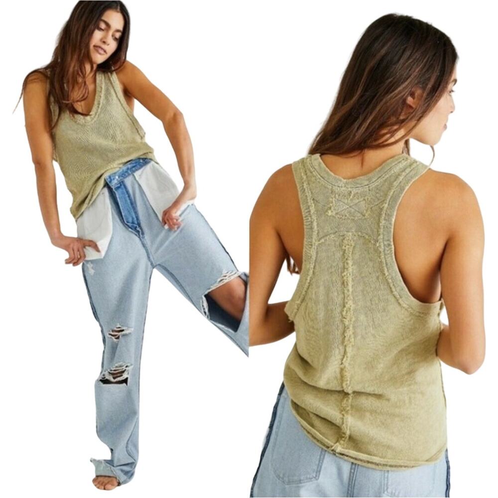 Free People Curly Willow Slim n' Simple Slub Jersey Cotton Tank Top XS